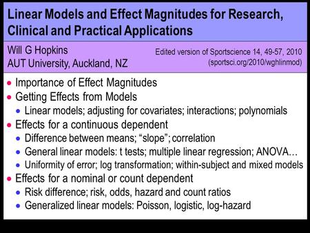 Fitness 0 100 Chances selected (%) a b d c strength post pre Age Activity r = 0.57 Linear Models and Effect Magnitudes for Research, Clinical and Practical.