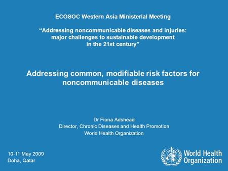 ECOSOC Western Asia Ministerial Meeting Addressing noncommunicable diseases and injuries: major challenges to sustainable development in the 21st century.