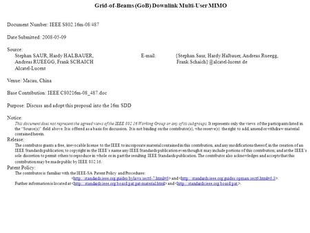 Grid-of-Beams (GoB) Downlink Multi-User MIMO