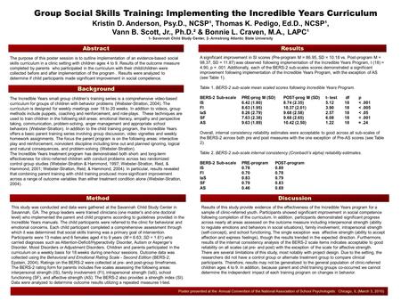 Kristin D. Anderson, Psy.D., NCSP¹, Thomas K. Pedigo, Ed.D., NCSP¹, Vann B. Scott, Jr., Ph.D.² & Bonnie L. Craven, M.A., LAPC¹ 1- Savannah Child Study.