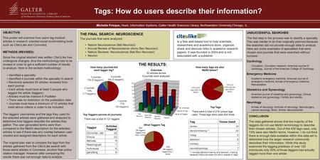 Tags: How do users describe their information? Michelle Frisque, Head, Information Systems, Galter Health Sciences Library, Northwestern University,Chicago,