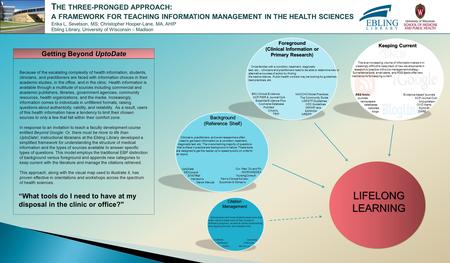 T HE THREE-PRONGED APPROACH : A FRAMEWORK FOR TEACHING INFORMATION MANAGEMENT IN THE HEALTH SCIENCES Erika L. Sevetson, MS; Christopher Hooper-Lane, MA,