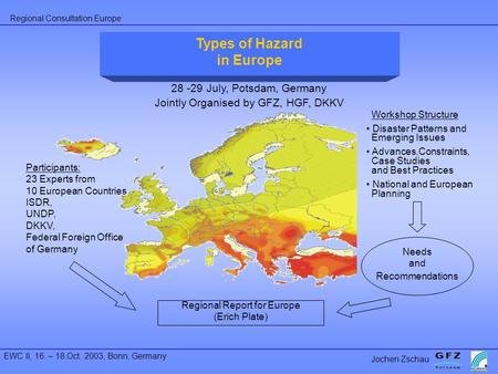 Regional Consultation Europe Jochen Zschau EWC II, 16. – 18.Oct. 2003, Bonn, Germany European Regional Consultation in Preparation of the EWC II Types.