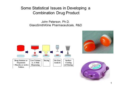 1 Some Statistical Issues in Developing a Combination Drug Product John Peterson, Ph.D. GlaxoSmithKline Pharmaceuticals, R&D.