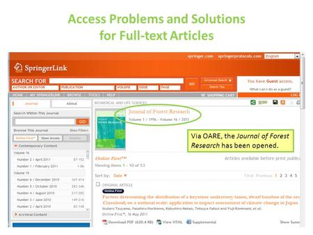 Access Problems and Solutions for Full-text Articles Via OARE, the Journal of Forest Research has been opened.