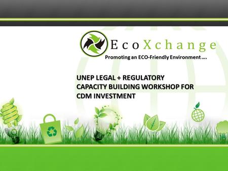 Promoting an ECO-Friendly Environment …. UNEP LEGAL + REGULATORY CAPACITY BUILDING WORKSHOP FOR CDM INVESTMENT.