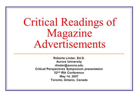 Critical Readings of Magazine Advertisements