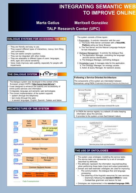 CHART or PICTURE INTEGRATING SEMANTIC WEB TO IMPROVE ONLINE Marta Gatius Meritxell González TALP Research Center (UPC) They are friendly and easy to use.