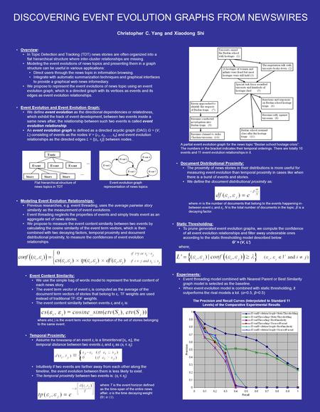 DISCOVERING EVENT EVOLUTION GRAPHS FROM NEWSWIRES Christopher C. Yang and Xiaodong Shi Event Evolution and Event Evolution Graph: We define event evolution.