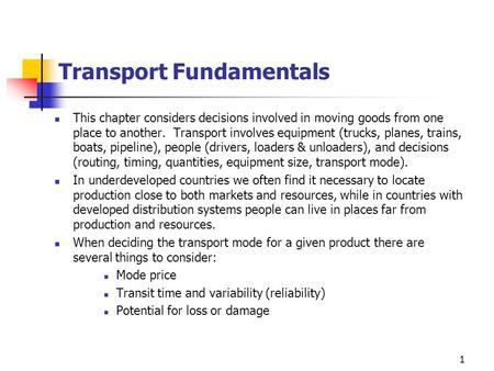 Transport Fundamentals