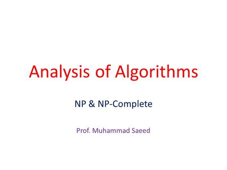 Analysis of Algorithms