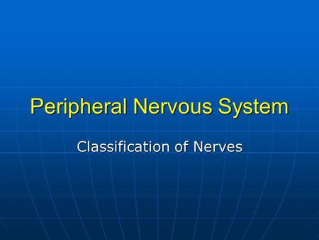 Peripheral Nervous System