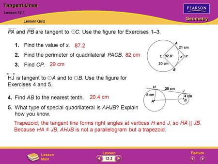 PA and PB are tangent to C. Use the figure for Exercises 1–3.