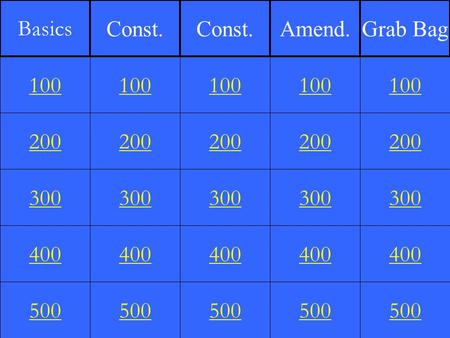 200 300 400 500 100 200 300 400 500 100 200 300 400 500 100 200 300 400 500 100 200 300 400 500 100 Basics Const. Amend.Grab Bag.