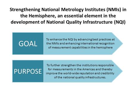 Strengthening National Metrology Institutes (NMIs) in the Hemisphere, an essential element in the development of National Quality Infrastructure (NQI)