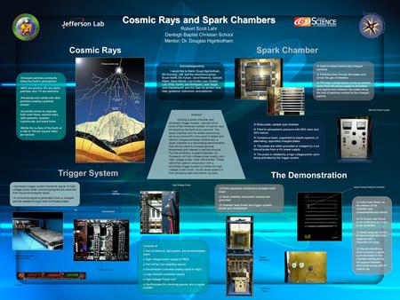 Cosmic Rays and Spark Chambers Robert Scott Lahr Denbigh Baptist Christian School Mentor: Dr. Douglas Higinbotham Cosmic RaysSpark Chamber The Demonstration.