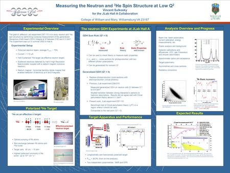 Measuring the Neutron and 3 He Spin Structure at Low Q 2 Vincent Sulkosky for the JLab Hall A Collaboration College of William and Mary, Williamsburg VA.