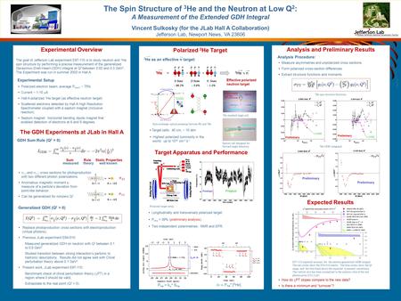 The Spin Structure of 3 He and the Neutron at Low Q 2 : A Measurement of the Extended GDH Integral Vincent Sulkosky (for the JLab Hall A Collaboration)