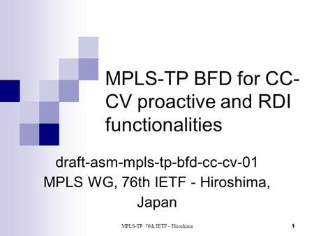 MPLS-TP BFD for CC-CV proactive and RDI functionalities