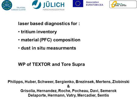 TORE SUPRA Association EURATOM-CEA Philipps, Huber, Schweer, Sergienko, Brezinsek, Mertens, Zlobinski & Grisolia, Hernandez, Roche, Pocheau, Davi, Semerok.