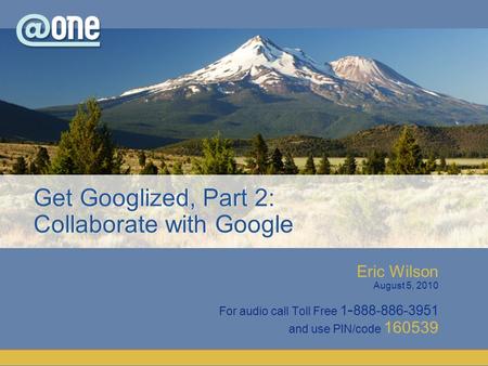 Eric Wilson August 5, 2010 For audio call Toll Free 1 - 888-886-3951 and use PIN/code 160539.