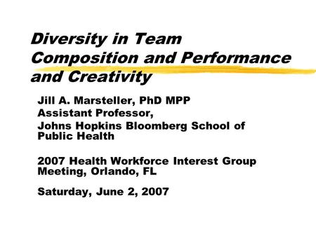 Diversity in Team Composition and Performance and Creativity