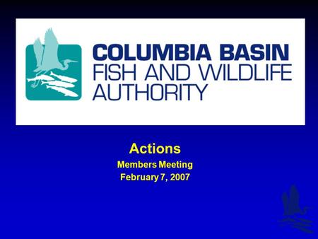 Actions Members Meeting February 7, 2007. Members Action: CBFWA Members direct the Technical Committees to evaluate the existing Program: Define and Clarify.