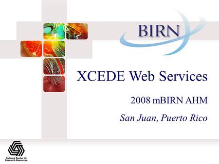 XCEDE Web Services 2008 mBIRN AHM San Juan, Puerto Rico.