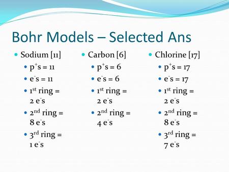 Bohr Models – Selected Ans