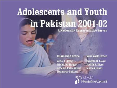 National survey Theme Transitions to adulthood: social context, education, work, and marriage among 15 to 24 year olds Objective To establish a base of.