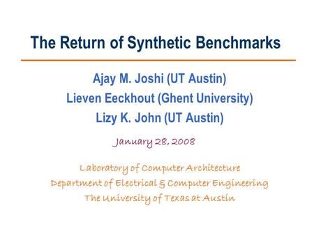 The Return of Synthetic Benchmarks