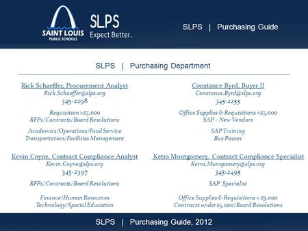 1 Rick Schaeffer, Procurement Analyst 345-2298 Requisition >$5,000 RFPs/Contracts/Board Resolutions Academics/Operations/Food Service.