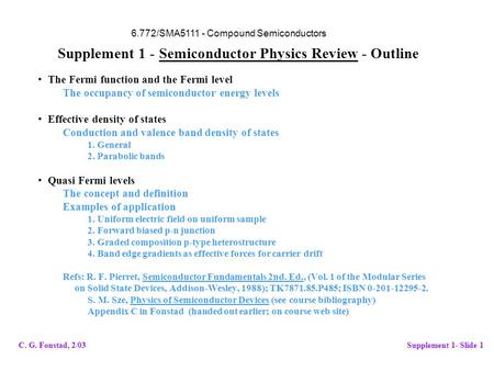 Supplement 1 - Semiconductor Physics Review - Outline