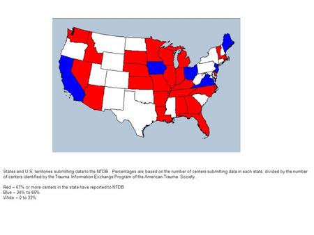 States and U.S. territories submitting data to the NTDB. Percentages are based on the number of centers submitting data in each state, divided by the number.