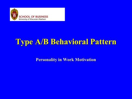 Type A/B Behavioral Pattern Personality in Work Motivation.