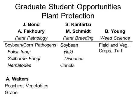 Graduate Student Opportunities Plant Protection