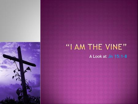 A Look at Jn 15:1-8. Background It is the night before the crucifixion Jesus has just finished eating the Passover with the disciples and instituting.