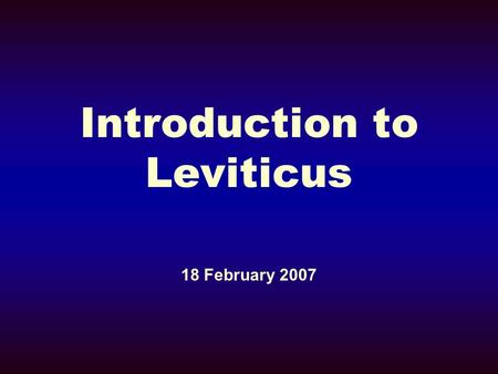 Introduction to Leviticus