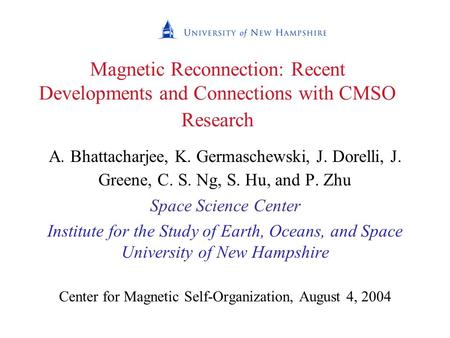 Center for Magnetic Self-Organization, August 4, 2004