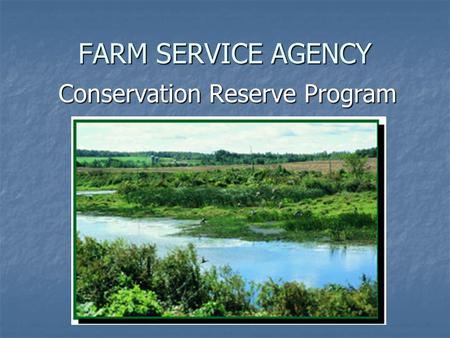 FARM SERVICE AGENCY Conservation Reserve Program Conservation Reserve Program.