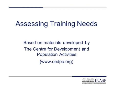 Assessing Training Needs