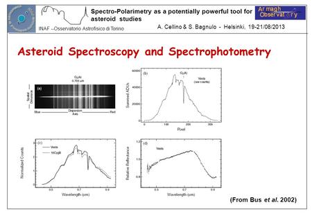 A. Cellino & S. Bagnulo - Helsinki, 19-21/08/2013 INAF --Osservatorio Astrofisico di Torino Spectro-Polarimetry as a potentially powerful tool for asteroid.