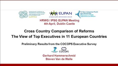 Cross Country Comparison of Reforms The View of Top Executives in 11 European Countries Preliminary Results from the COCOPS Executive Survey Gerhard Hammerschmid.