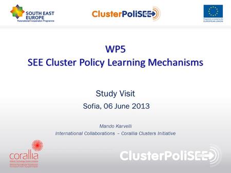 WP5 SEE Cluster Policy Learning MechanismsSEE Cluster Policy Learning Mechanisms Study Visit Sofia, 06 June 2013 Mando Karvelli International Collaborations.