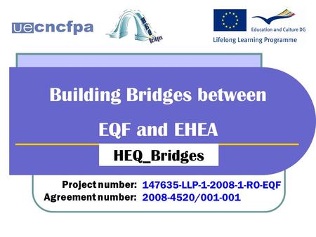 Building Bridges between EQF and EHEA HEQ_Bridges Project number: Agreement number: 147635-LLP-1-2008-1-RO-EQF 2008-4520/001-001.