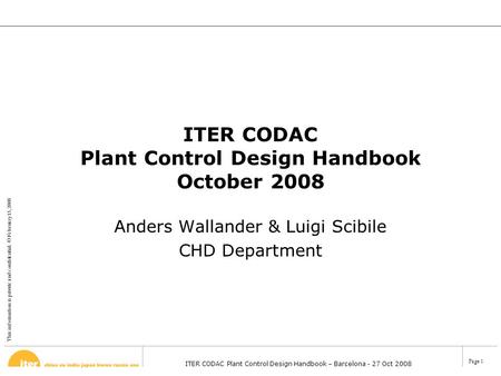 ITER CODAC Plant Control Design Handbook October 2008