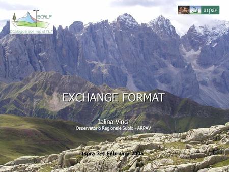 EXCHANGE FORMAT Ialina Vinci EXCHANGE FORMAT Ialina Vinci Osservatorio Regionale Suolo - ARPAV Ispra 3-4 February 2005.