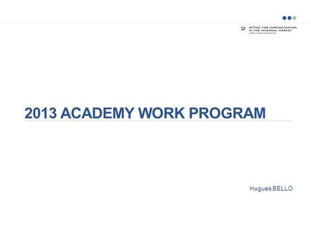 2013 ACADEMY WORK PROGRAM Hugues BELLO.