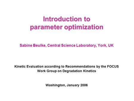 Introduction to parameter optimization