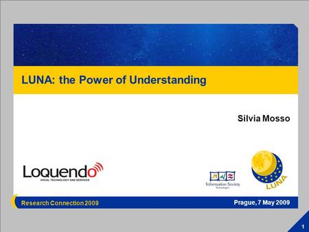 Silvia Mosso 1 Research Connection 2009: the LUNA project 1 Prague, 7 May 2009 Research Connection 2009 Silvia Mosso LUNA: the Power of Understanding.